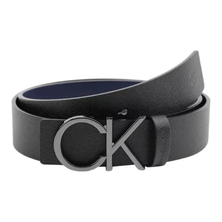 CK/Calvin Klein Fashion Minimalist Style Double-Sided With Reversible Metal LOGO Smooth Buckle Belt Men's Black-1