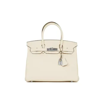 HERMES Birkin Taurillon Clemence Leather Birkin Bag Handbags Women's I2 Nata Cream White