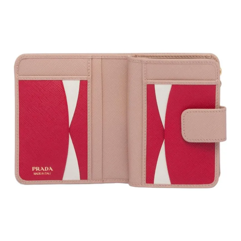 PRADA Saffiano Leather Wallet Small Size Women's Dark Pink-3