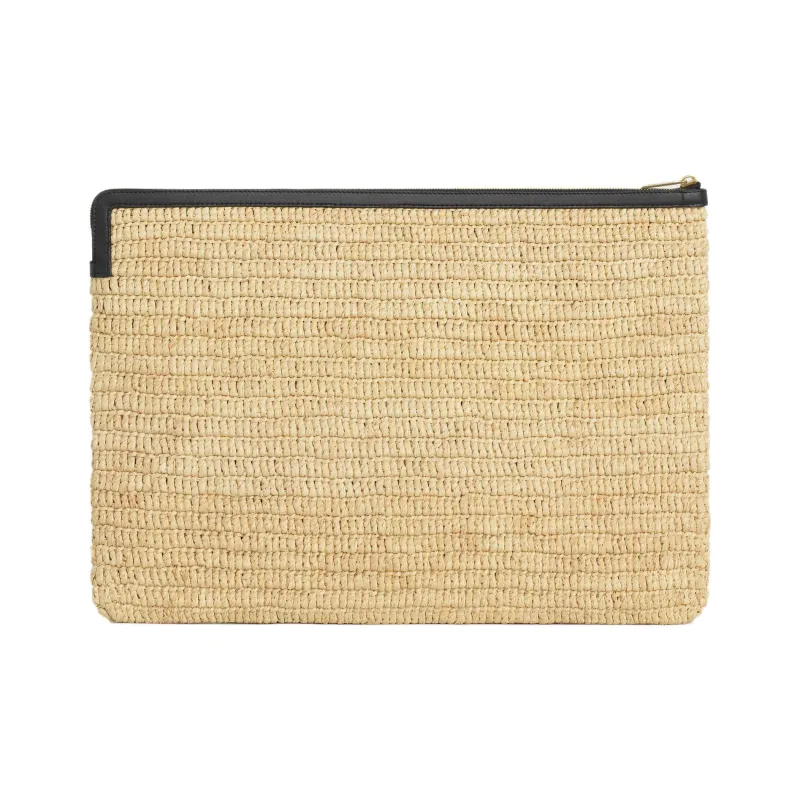 CELINE Plant Material And Cow Leather Clutch Tubas Women's Natural & Black-2