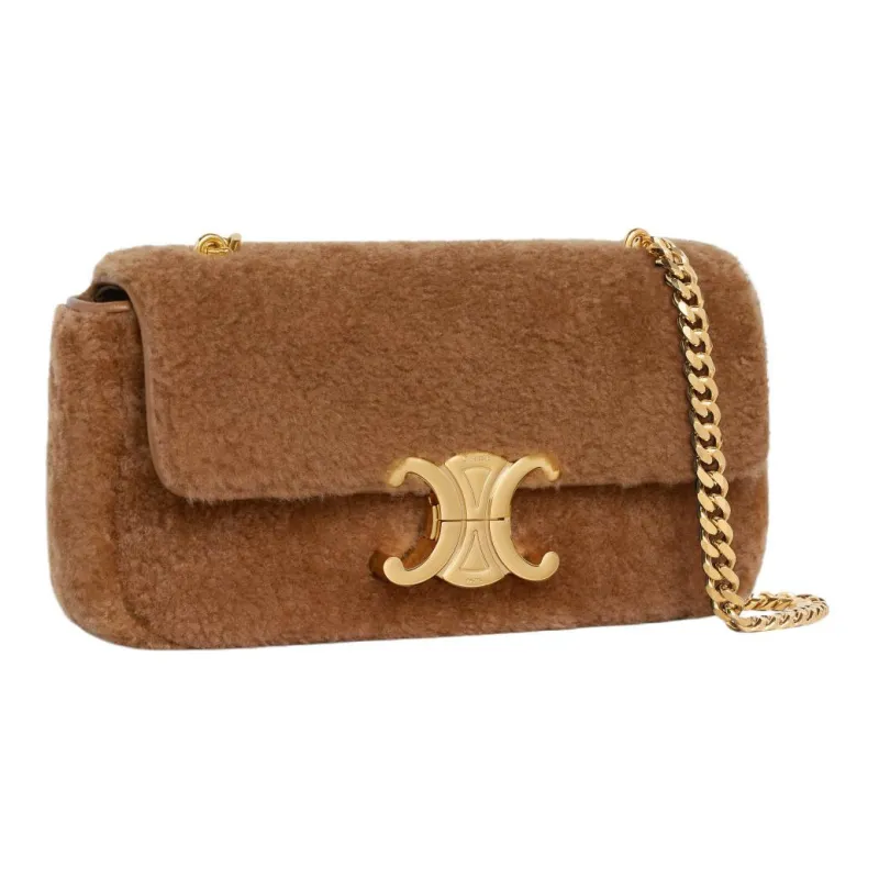 CELINE Triomphe Loose Shearling Shoulder Bag Handbag Shoulder Bag Women's Camel-2
