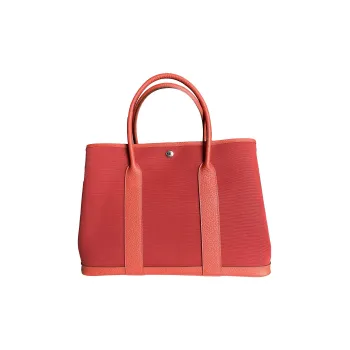 HERMES Garden Party Canvas With Leather Garden Bag Canvas Bag Handbag Women's Venice Deep Red/Bright Pink/Imperial Red
