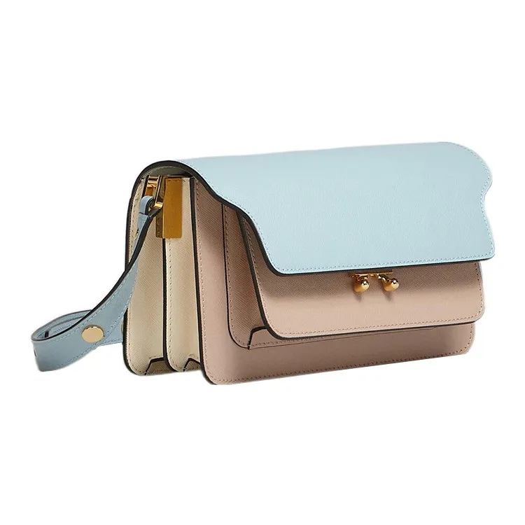 MARNI Trunk Calfskin Crossbody Bag Shoulder Bag Women's Light Blue/Beige-1
