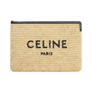 CELINE Plant Material And Cow Leather Clutch Tubas Women's Natural & Black