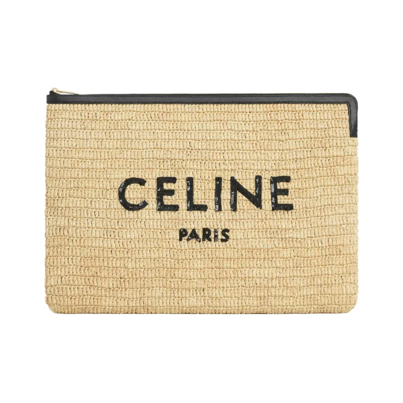 CELINE Plant Material And Cow Leather Clutch Tubas Women's Natural & Black-0