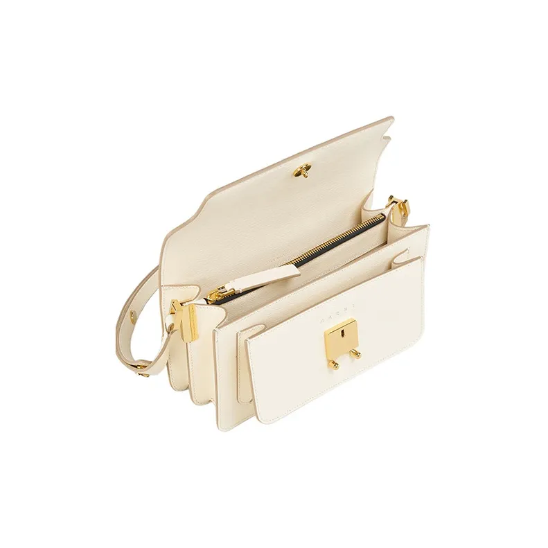 MARNI Trunk Calfskin Crossbody Bag Shoulder Bag Women's Beige-4