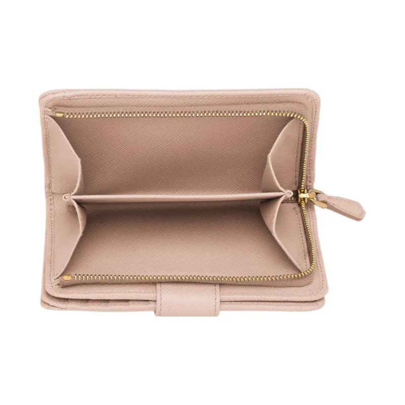 PRADA Saffiano Leather Wallet Small Size Women's Pink-3