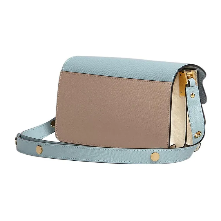 MARNI Trunk Calfskin Crossbody Bag Shoulder Bag Women's Light Blue/Beige-2