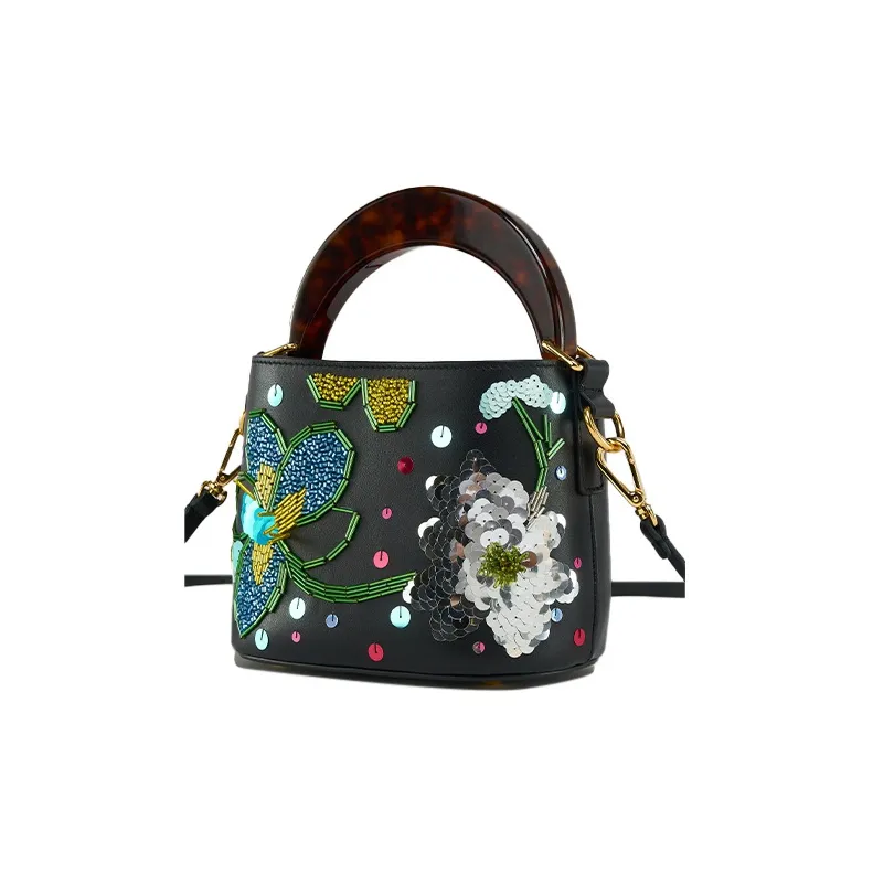MARNI Leather Bucket Bags Shoulder Bag Crossbody Bag Handbag Mini Women's Black/Chestnut-2