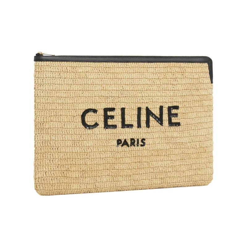 CELINE Plant Material And Cow Leather Clutch Tubas Women's Natural & Black-1