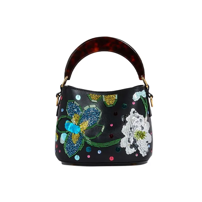 MARNI Leather Bucket Bags Shoulder Bag Crossbody Bag Handbag Mini Women's Black/Chestnut-0