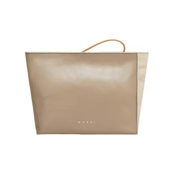 MARNI Cow Leather Clutch Women's Gray Green/Beige
