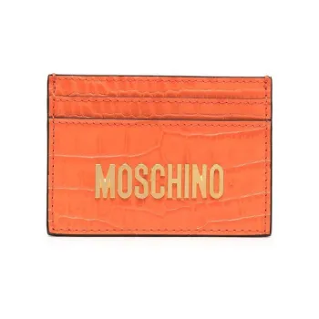 MOSCHINO Crocodile Embossed Calfskin Card Holder Card Holder Men's Orange