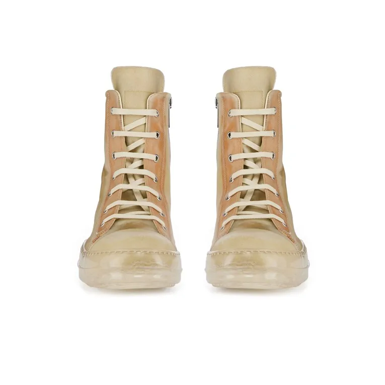 RICK OWENS/RO Edfu High Top Stylish Skateboarding Shoes Men's Beige Umber Vintage Version-4