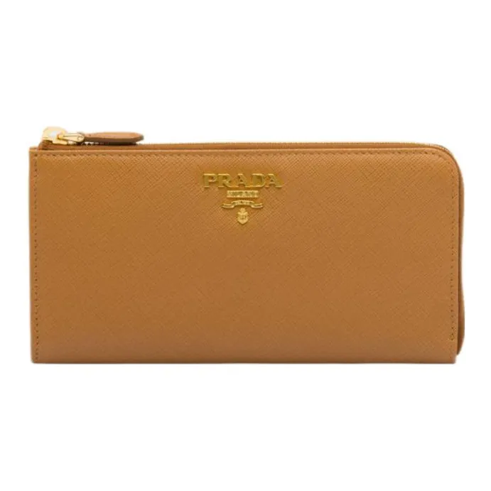 PRADA Saffiano Leather Wallet Large Size Women's Caramel Brown-0