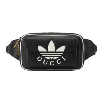 GUCCI Adidas Collaboration Leather Belt Pouch Fanny Pack Men's Black/White