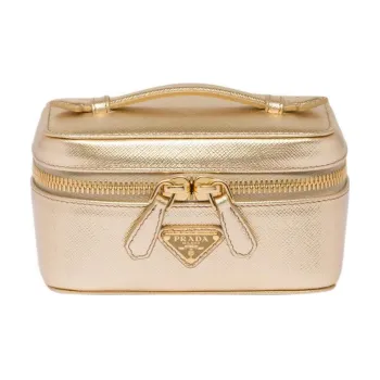 PRADA Leather Handbag Makeup Bag Women's Platinum