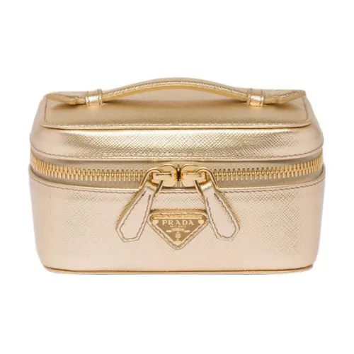 PRADA Leather Handbag Makeup Bag Women's Platinum