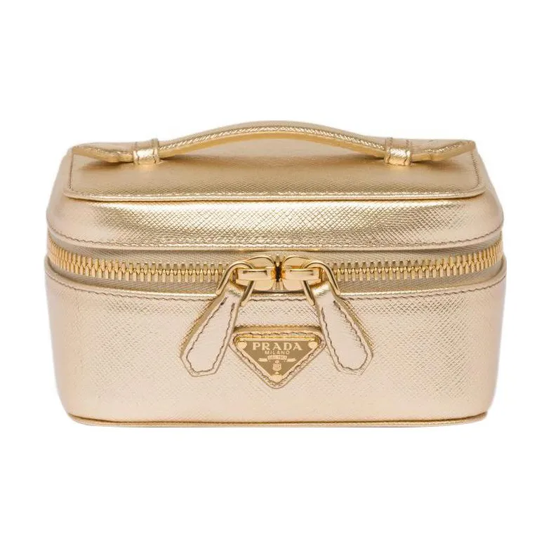 PRADA Leather Handbag Makeup Bag Women's Platinum-0