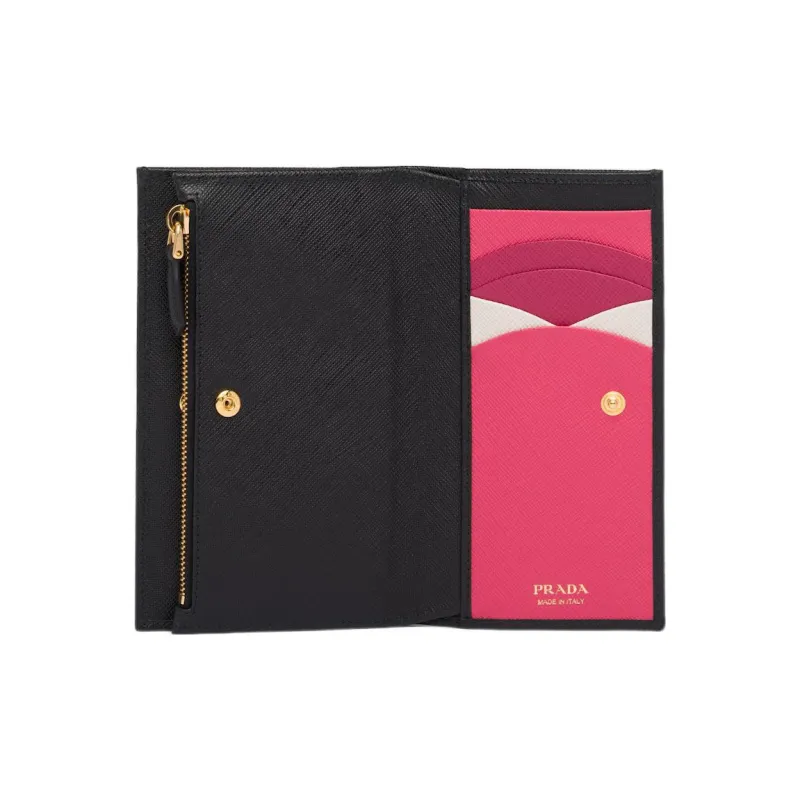 PRADA Saffiano Leather Wallet Tubas Women's Black-4