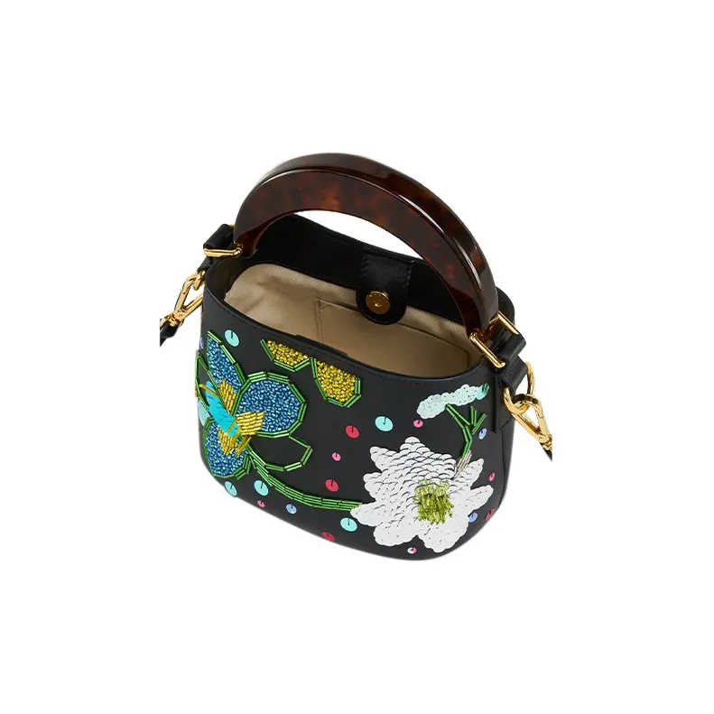 MARNI Leather Bucket Bags Shoulder Bag Crossbody Bag Handbag Mini Women's Black/Chestnut-4