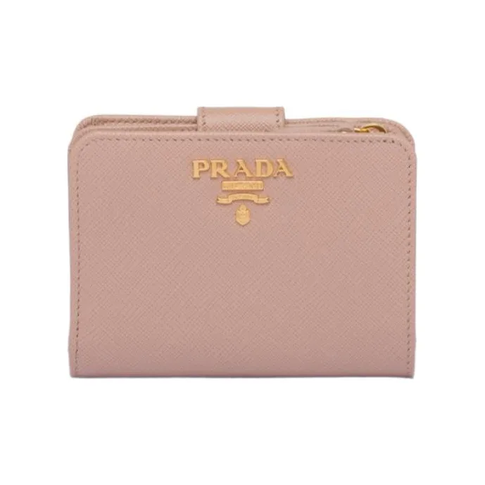 PRADA Saffiano Leather Wallet Small Size Women's Dark Pink-0