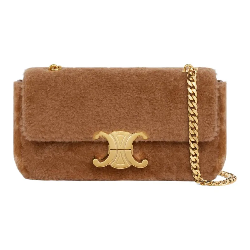 CELINE Triomphe Loose Shearling Shoulder Bag Handbag Shoulder Bag Women's Camel-0
