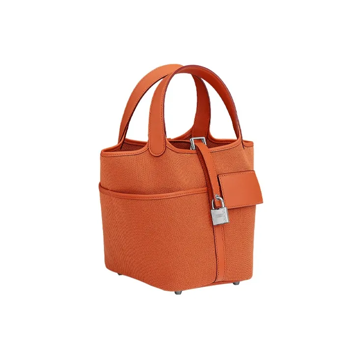 HERMES Picotin Goeland Canvas With Swift Calfskin Bucket Bag Pocket Bag Basket Bag Handbag Women's Orange-1