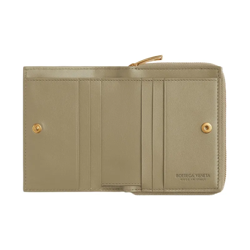 Bottega Veneta Lambskin Cow Leather Patchwork Wallet Small Size Women's Taupe-3