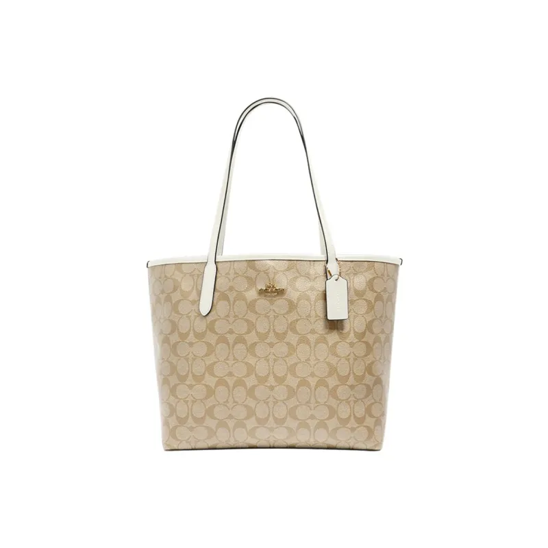 COACH City 33 Monogram Tote Hand Bag Canvas Women's Khaki White-0
