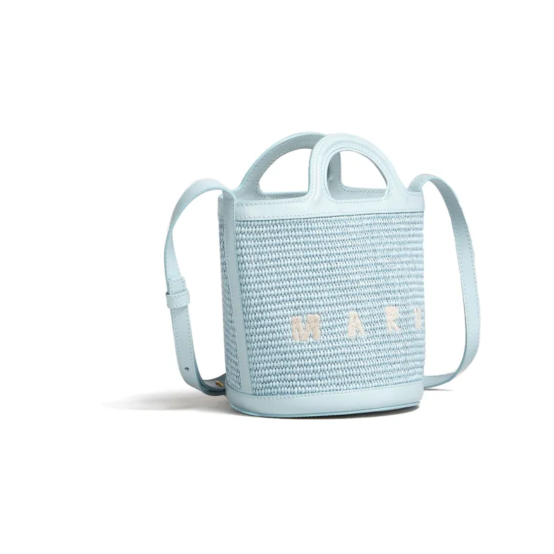MARNI TROPICALIA Leather Bucket Bag, Portable Crossbody Bag, Shoulder Bag Women's Light Blue-1