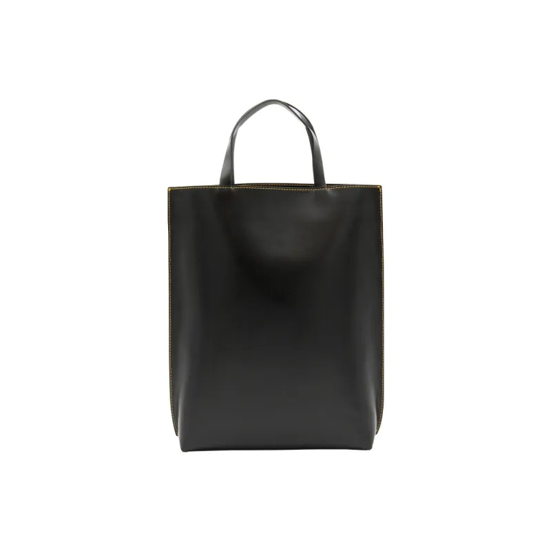 GANNI Leather Tote Bag Shopping Bag Handbag Medium Size Women's Black-1
