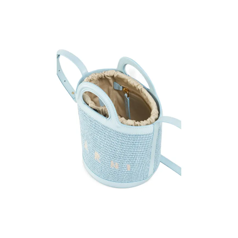 MARNI TROPICALIA Leather Bucket Bag, Portable Crossbody Bag, Shoulder Bag Women's Light Blue-4
