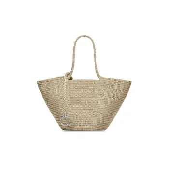 Balenciaga Nylon With Lambskin Large Basket Handbag Large Size Women's Beige