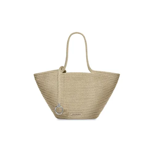 Balenciaga Nylon With Lambskin Large Basket Handbag Large Size Women's Beige