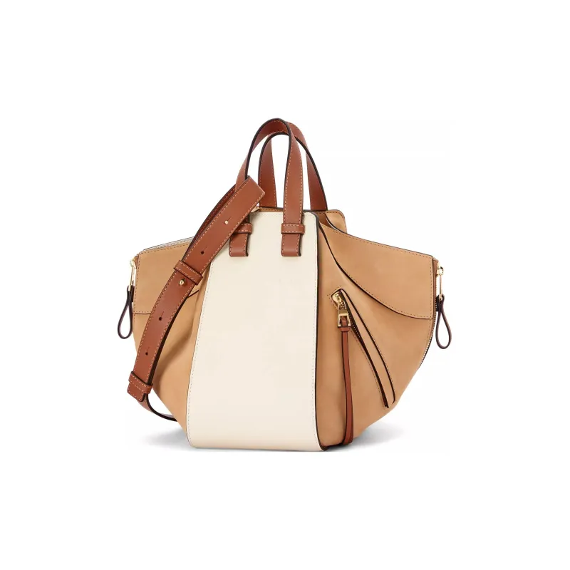 LOEWE Hammock Cow Leather Patchwork Suede Hammock Bag Portable Crossbody Bag Shoulder Bag Small Size Women's Cream/Sand-1