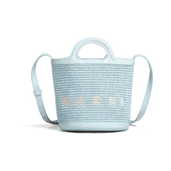 MARNI TROPICALIA Leather Bucket Bag, Portable Crossbody Bag, Shoulder Bag Women's Light Blue
