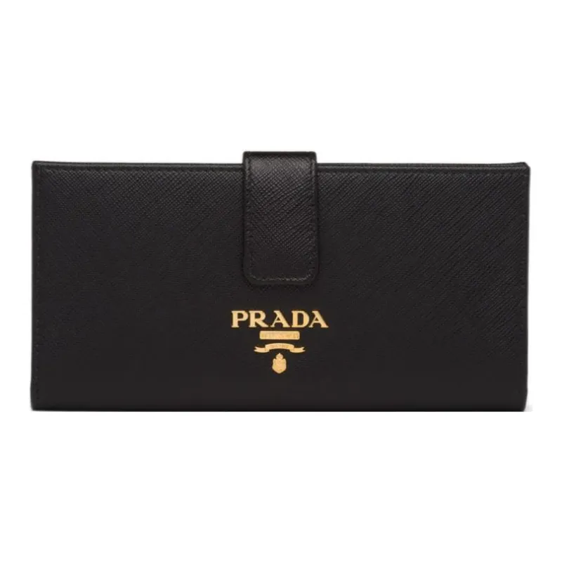 PRADA Saffiano Leather Wallet Large Size Women's Black-0