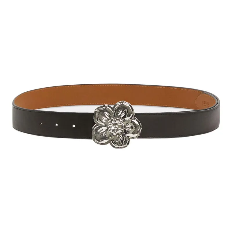 KENZO Floral Shape Smooth Buckle Belt Unisex Silver-0