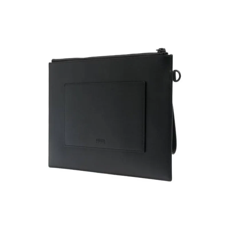 KENZO Cow Leather Clutch Large Size Women's Black-3