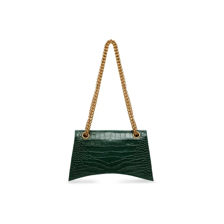 Balenciaga CRUSH Crocodile Pattern Embossed Calfskin Portable Crossbody Bag Shoulder Bag Women's Forest Green-3