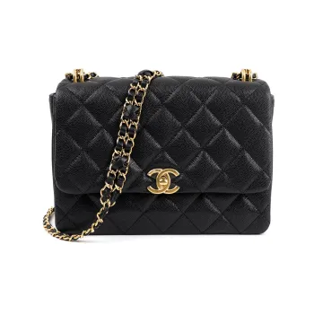 CHANEL 22K Autumn And Winter Litchi Cow Leather Flap Bag, Shoulder Bag, Crossbody Bag Women's Black