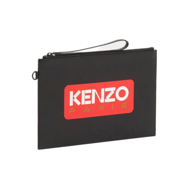 KENZO Cow Leather Clutch Large Size Women's Black-2