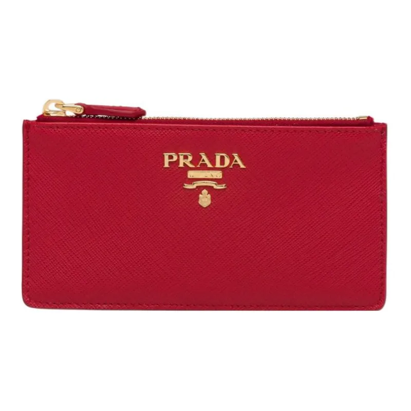 PRADA Saffiano Leather Card Holder Women's Red-0