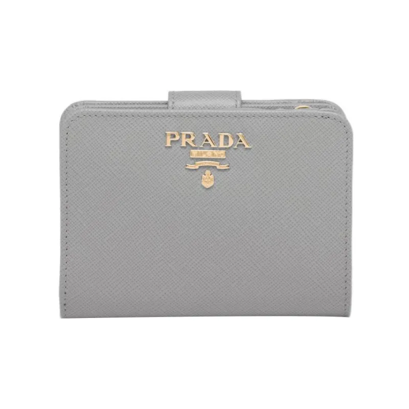 PRADA Saffiano Leather Wallet Small Size Women's Gray-0
