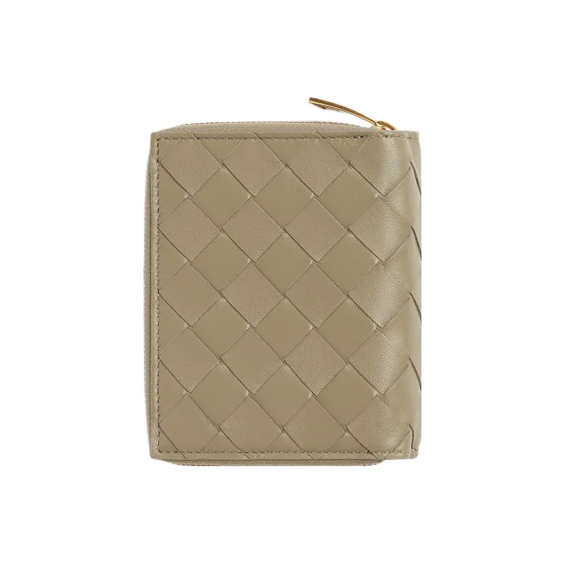 Bottega Veneta Lambskin Cow Leather Patchwork Wallet Small Size Women's Taupe-2