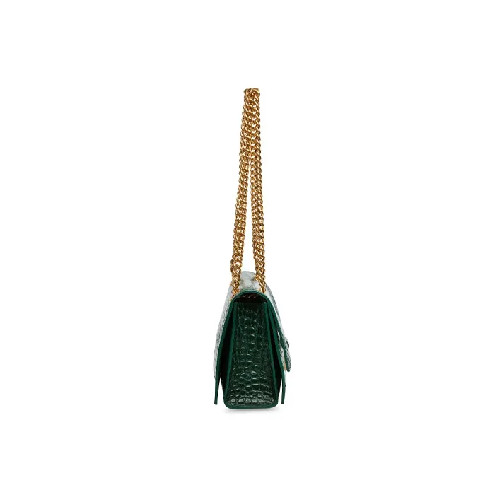 Balenciaga CRUSH Crocodile Pattern Embossed Calfskin Portable Crossbody Bag Shoulder Bag Women's Forest Green-2