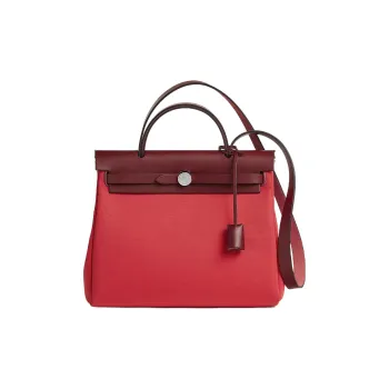 HERMES Herbag Officier Canvas With Hunter Cow Leather Handbag Shoulder Bag Crossbody Bag Women's Dujuan Red/Hermes Red
