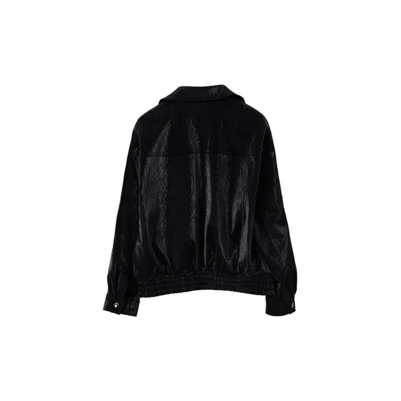 SOON FLOWER Leather Jacket Women's Black-1