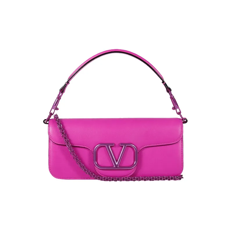 Valentino Locò Leather Portable Crossbody Bag Shoulder Bag Women's Pink Purple-0